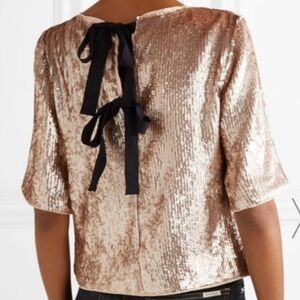 Vintage Sequined Bow Tie Back Top Boho Chic Retro Glam Blouse